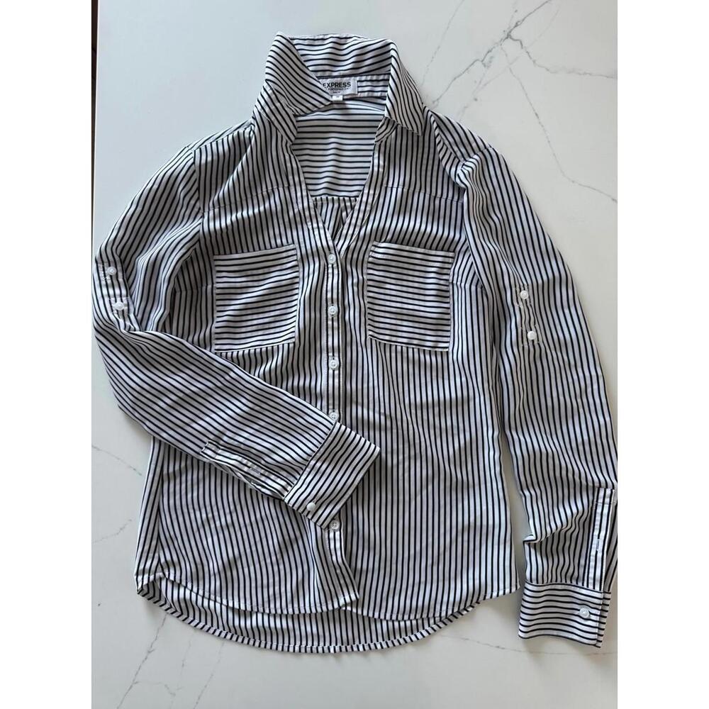 Express The Portofino Shirt Slim Fit Black and White Striped Blouse Size XS